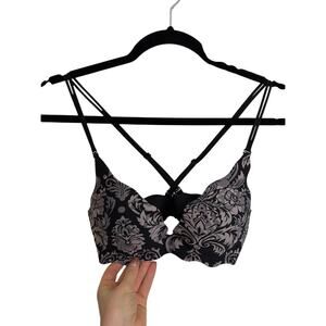 Victoria's Secret Bra Womens 34B Black Secret Embrace Push-Up Underwire Damask